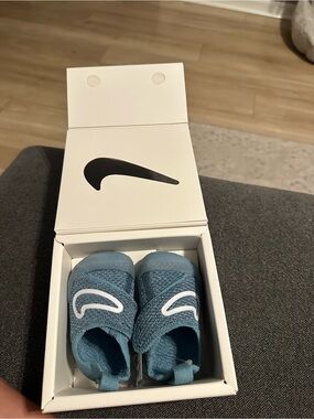 Nike Teal Knit Slip-On Baby Walkers with White Swoosh